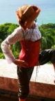 Womens pirate costume.Free size.Three pieces: cotton blouse, red brocade corset, breeches. Great for Halloween party and school theatre! kytephoto@gmail.com 8298066612